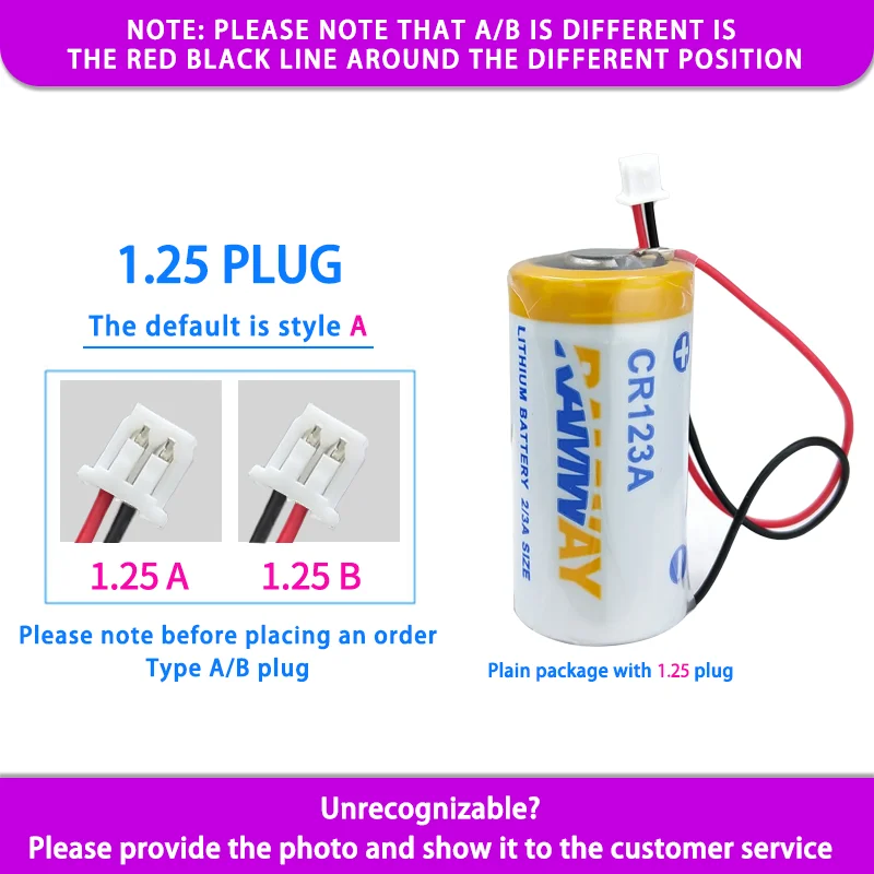 RAMWAY CR123A Add 1.25 Plug 3.0V Disposable Lithium Manganese Battery Smoke Alarm Camera GPS Locator MR-J4 Servo