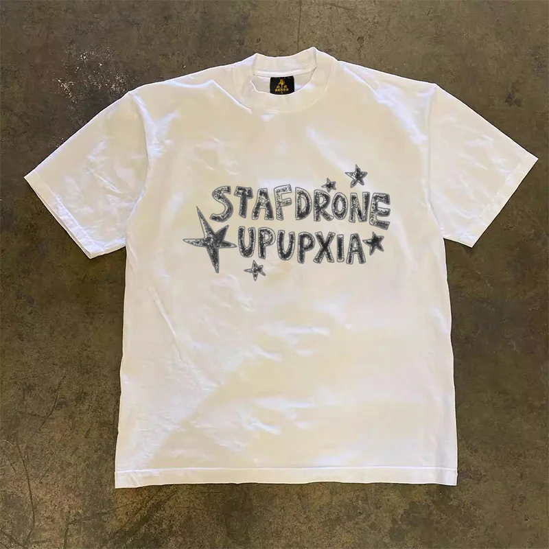 Loose Fit Cotton T-Shirt Unisex Short Sleeve Double Thread UPUPXIA Hero Print Sweat Absorbent round Neck Casual Summer Top