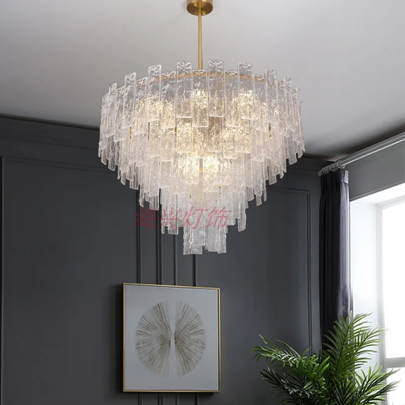 All-copper crystal glass lamp Hong Kong-style chandelier Post-modern atmosphere Living room lamp Villa hotel model room dining r