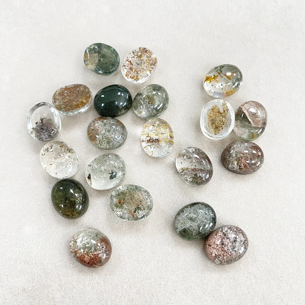 Factory Wholesale Natural Phantom Quartz Cabochons 11x9mm Crystals-Landscape Inclusion Gemstone for Jewelry Making