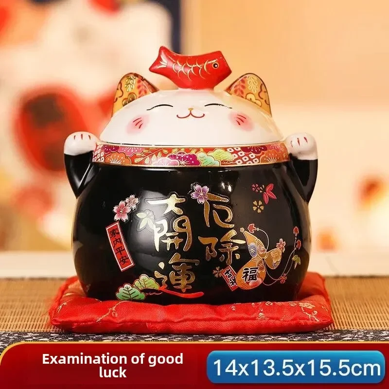 

6-дюймовый керамический орнамент Maneki Neko, украшение для дома, фигурка Lucky Cat, настольное блюдо для конфет, канистра для печенья, крышка с рыбой кои