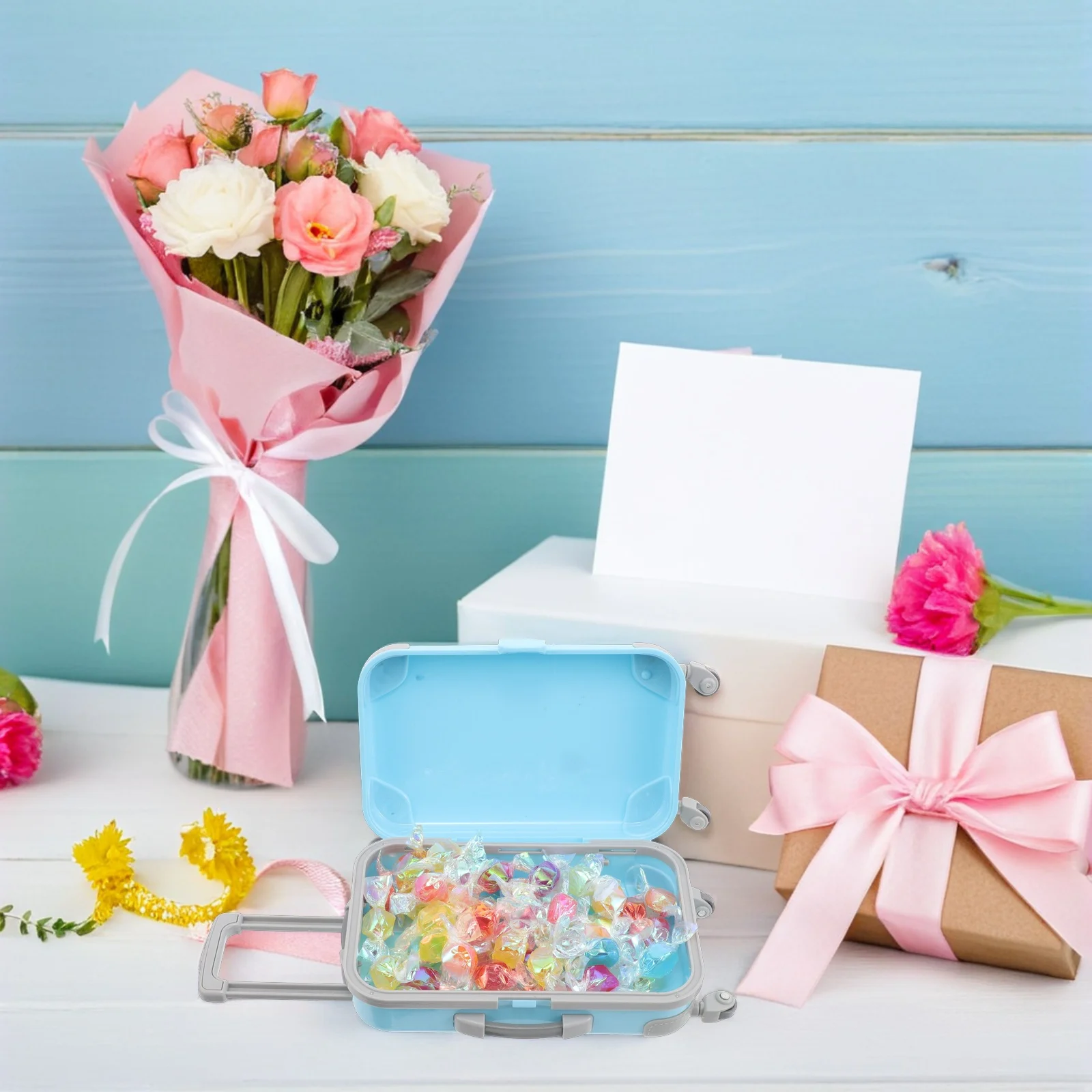 

2pcs Transparent Suitcase Storage Box Mini Portable Jewelry Case Candy Party Favor Container Small Plastic Luggage Boxes