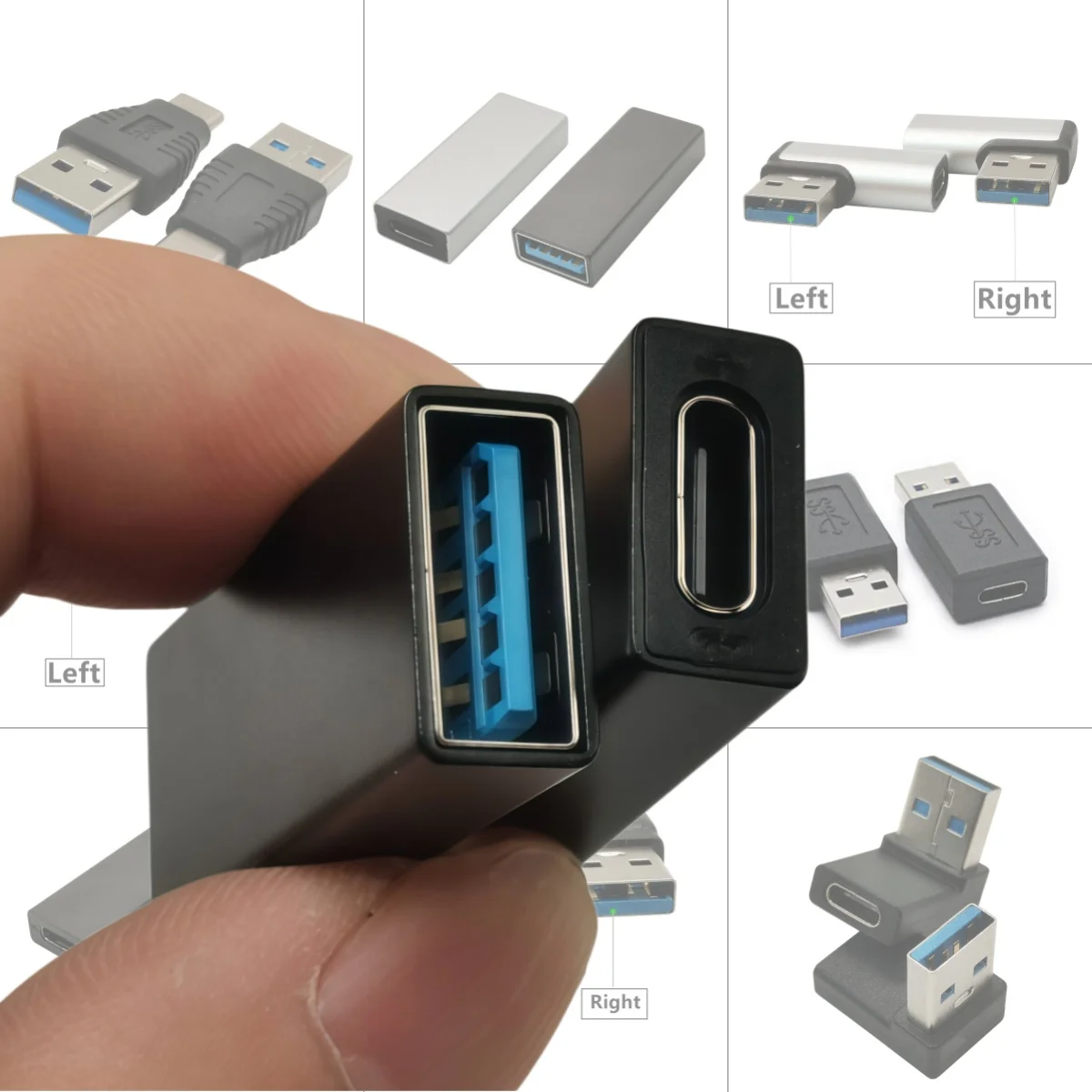 90 Degree USB to USB C Adapter (4 Pack), Up and Down Angle, Left and Right Angle A Male to Type C Female Extender Connector
