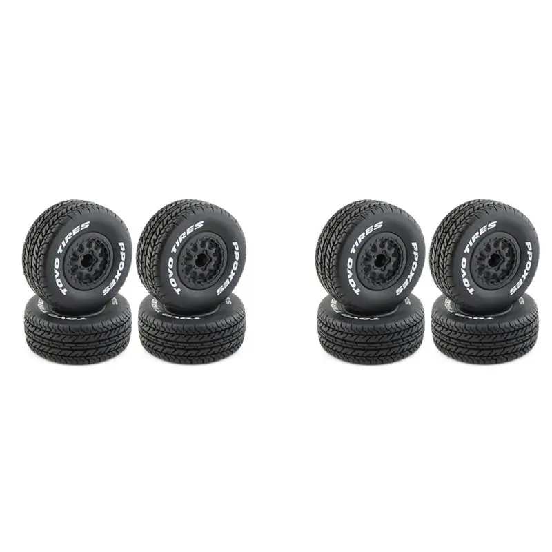 FBIL-8Pcs 112Mm 1/10 Short Course Truck Tire Tyres Wheel With 12Mm Hex For Traxxas Slash Arrma SENTON VKAR 10SC HPI RC Car