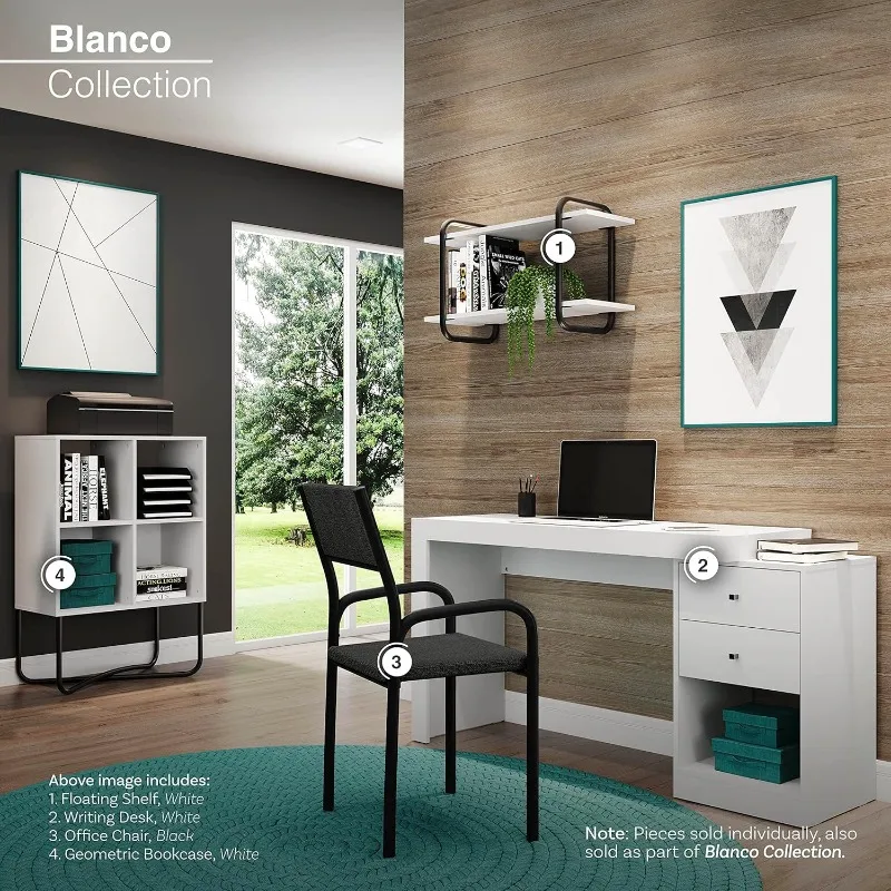 Bureau extensible avec étagère ouverte, bureau d'ordinateur blanc avec imprimante, proximité de stockage, wers, extensible de 47 pouces à 57 pouces