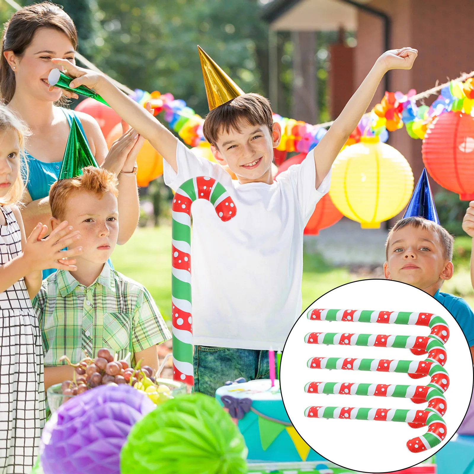 

5Pcs Inflatable Candy Cane Balloons Christmas Decor Pvc Festive Party Xmas Holiday Decoration