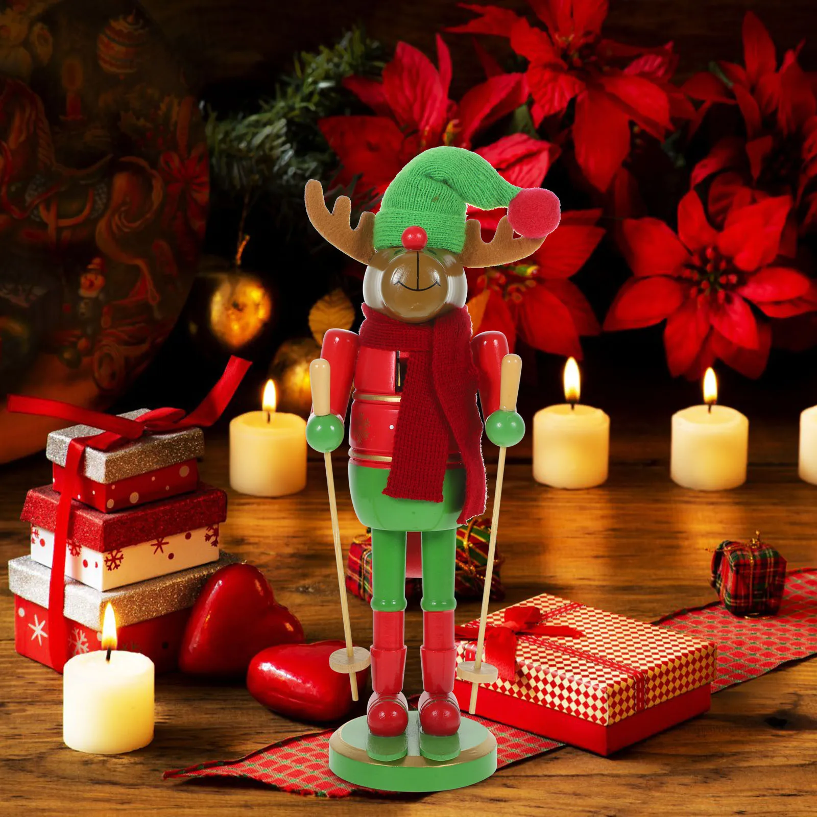 

Christmas Skiing Nutcracker Wooden Decoration Classic Xmas Tabletop Ornament Home Office Decor Holiday Essential