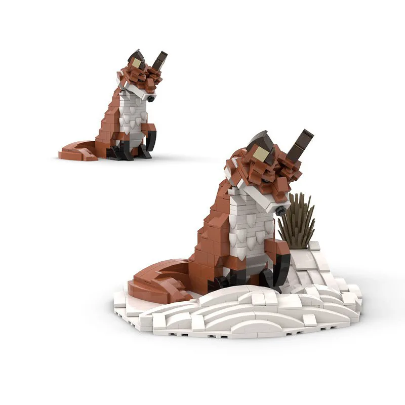 Wild Red Fox Animal Building Blocks, Winter Snowland Decor Diorama Model, Chinese DIY Bricks for Hobby Display Gifts view 2
