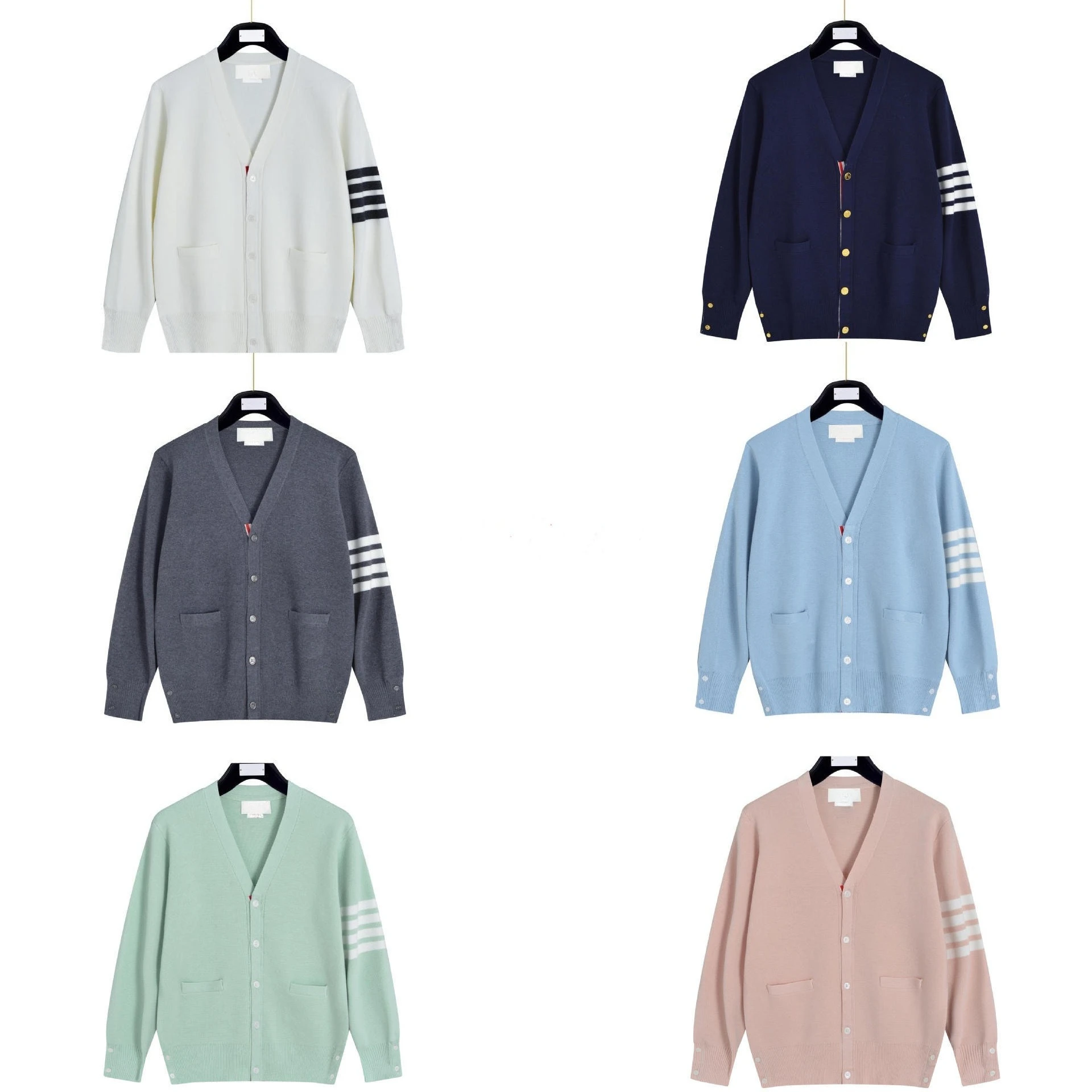 

Men's & Women's Knit Cardigan Four Stripes V-Neck Open Front Sweater Casual Outerwear for Daily Office Wear