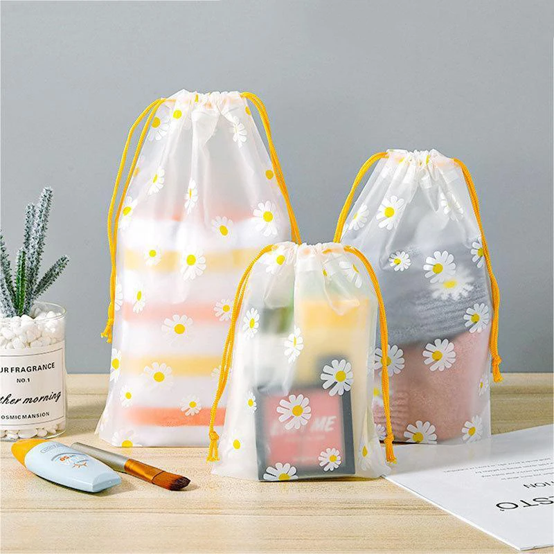 Drawstring pockets dinosaur pattern transparent bags for shoe and socks clothing storage and dust-proof pockets