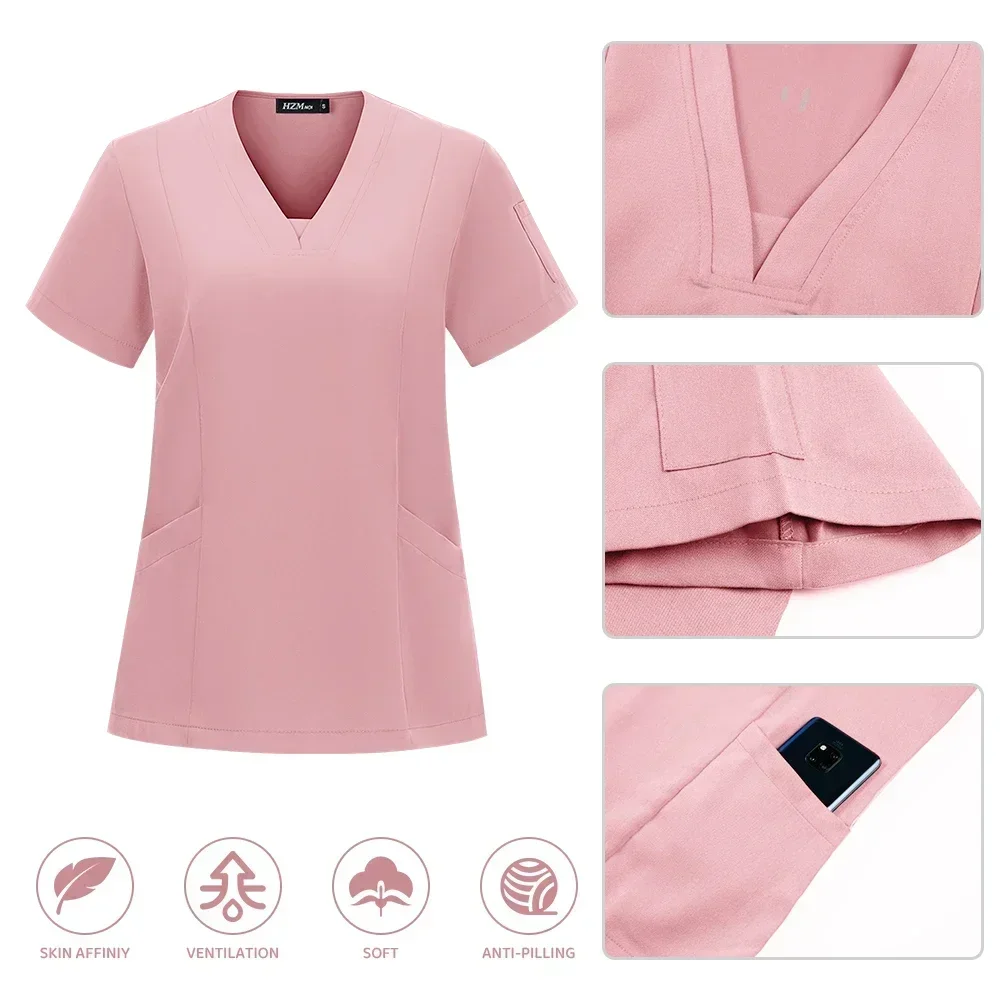 Men's and women's medical wear elastic basic scrub set Nursing uniform pocket top jogging pants Doctor's surgical accessories