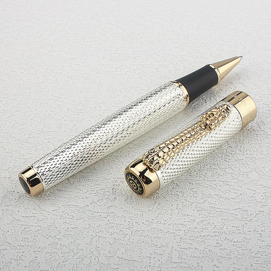 JINHAO-Stylo à bille roulante 1200 Canetas Silver Pens, Gold réinitialisation Business Executive, Fast Writing Pen, fraîchement Pen, 14*1.4cm, 1Pc