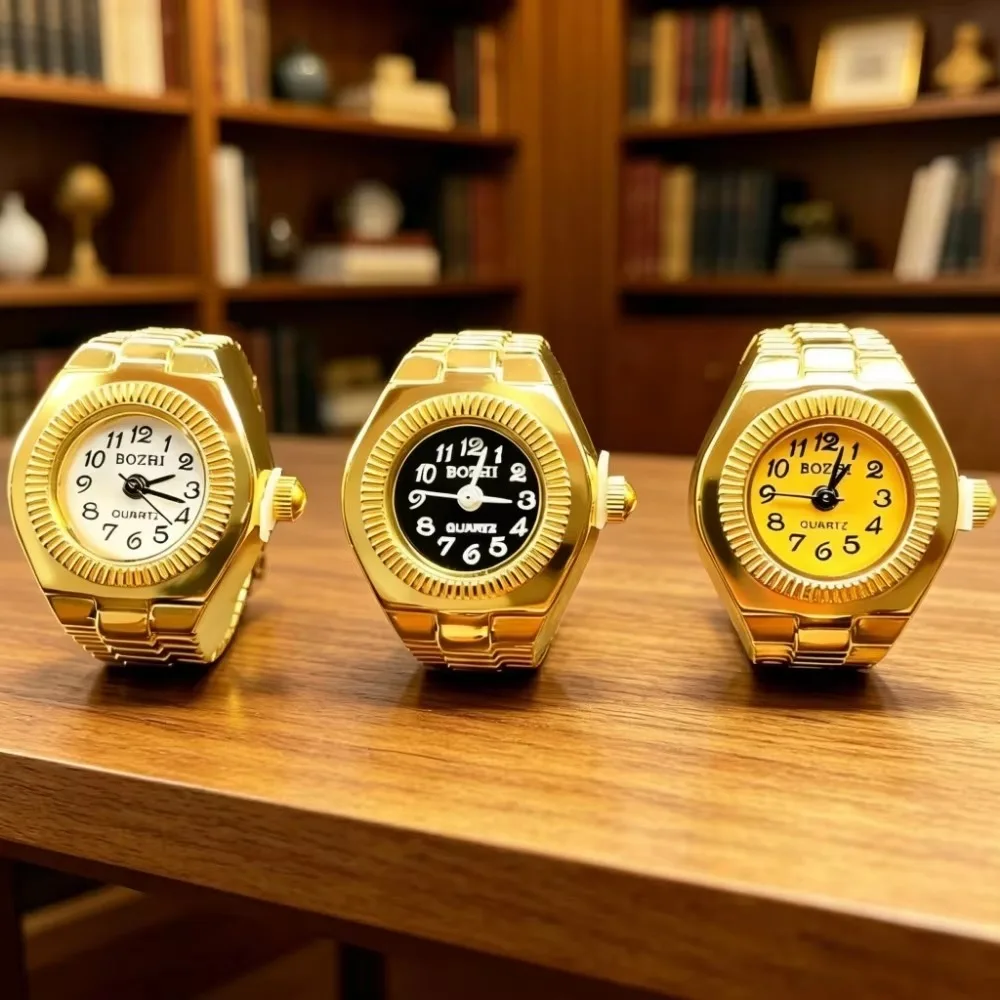 Vintage Mini Finger Ring Watch Round Dial Creative Quartz Watch Couple Jewelry Accessories for Men Women Daily Decor