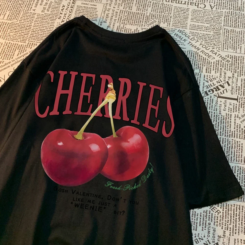 Cherries Cosh Valentine Women T Shirts Summer Cotton Casual Wear Crewneck Tee Clothes Crewneck Loose Couple T-Shirt New