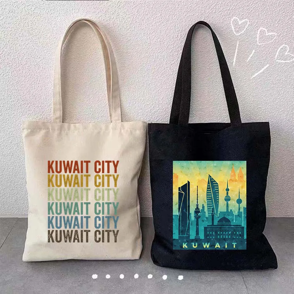 Travel To Kuwait Watercolor Country Map Flag Kuwaiti Girl Shoulder Canvas Tote Bag Harajuku Shopping Summer Bags Shopper Handbag