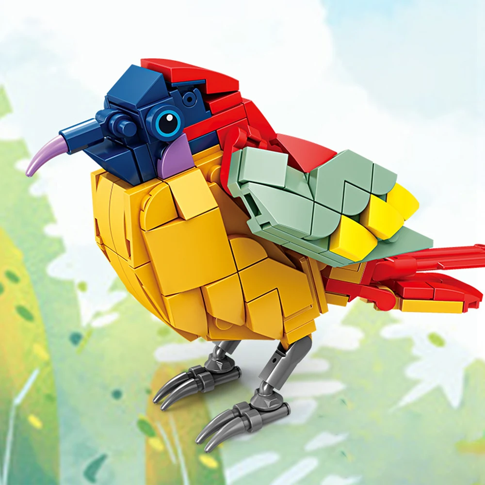 مجموعة بناء الطيور الكرتونية الصغيرة - الطاووس، الرافعة، الغراب، النورس، الأوريول، لعبة تعليمية جذعية محمولة للسفر واللعب المنزلي