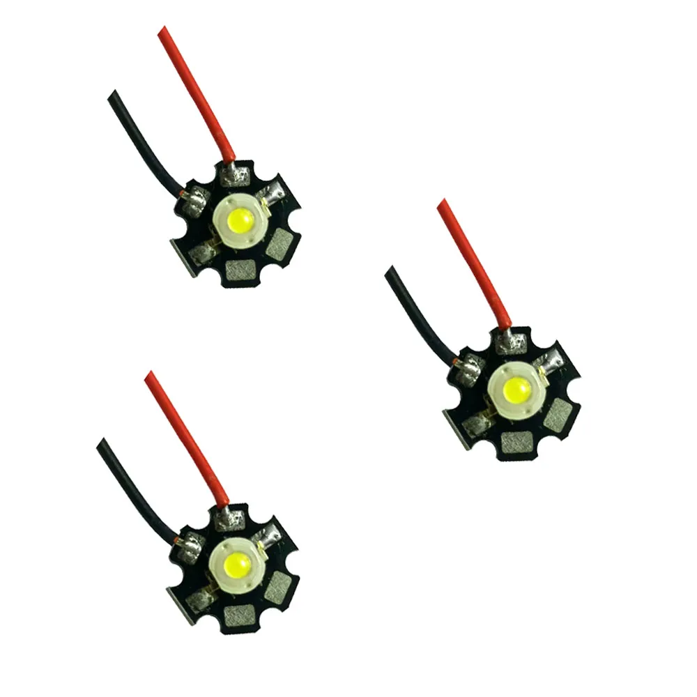 10pcs1W 3W High Power LED Diodes Pre-soldering 10cm Wire with 20mm Star PCB White Warm Deep Red Green Royal Blue Yellow UV Color