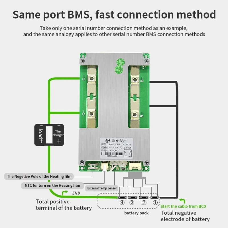 JIABAIDA BMS Lifepo4 4S 12V 100A 120A Charge Discharge Protection Support Balance Heating  Series Connection JBD BMS