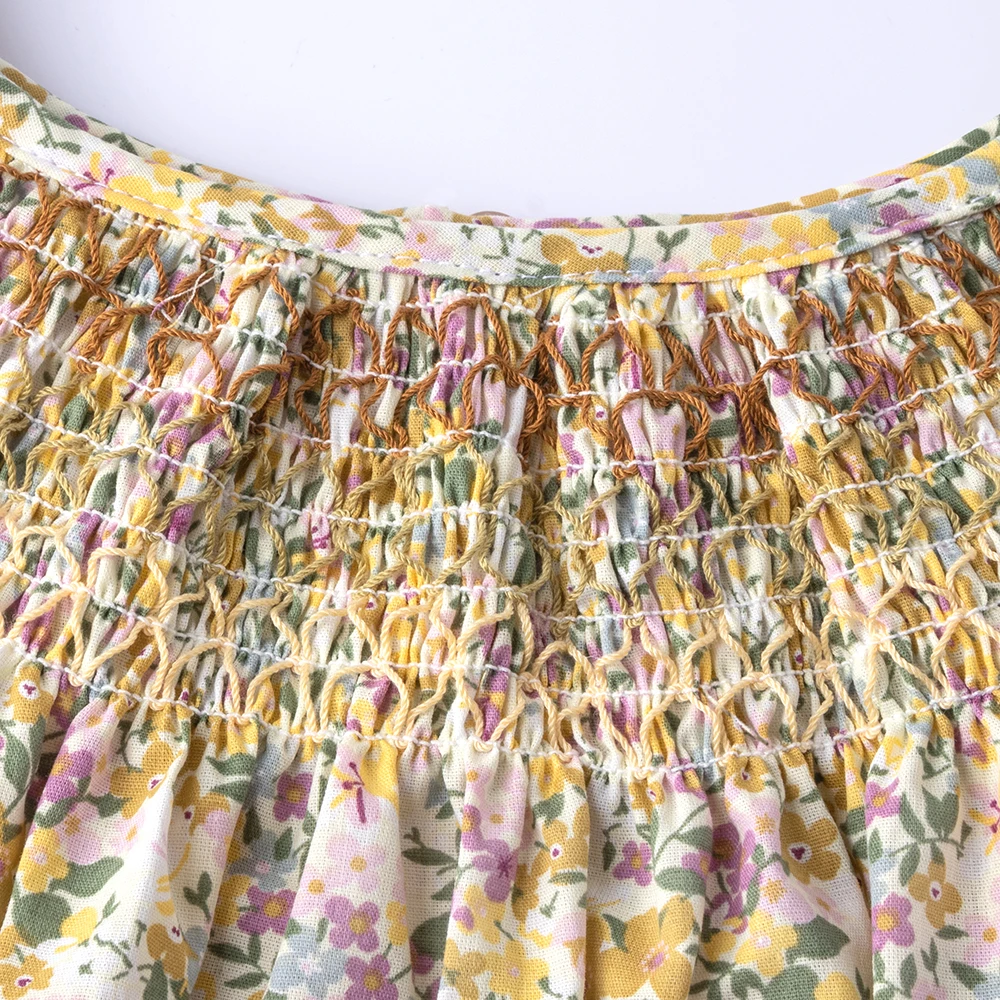 Blumen-Sommerkleid für Mädchen im Alter von 1, 2, 3, 4, 5, 6 Jahren, Smockdesign mit fliegenden Ärmeln, für Babys und Kleinkinder, tägliche süße Kleidung – Detail 31
