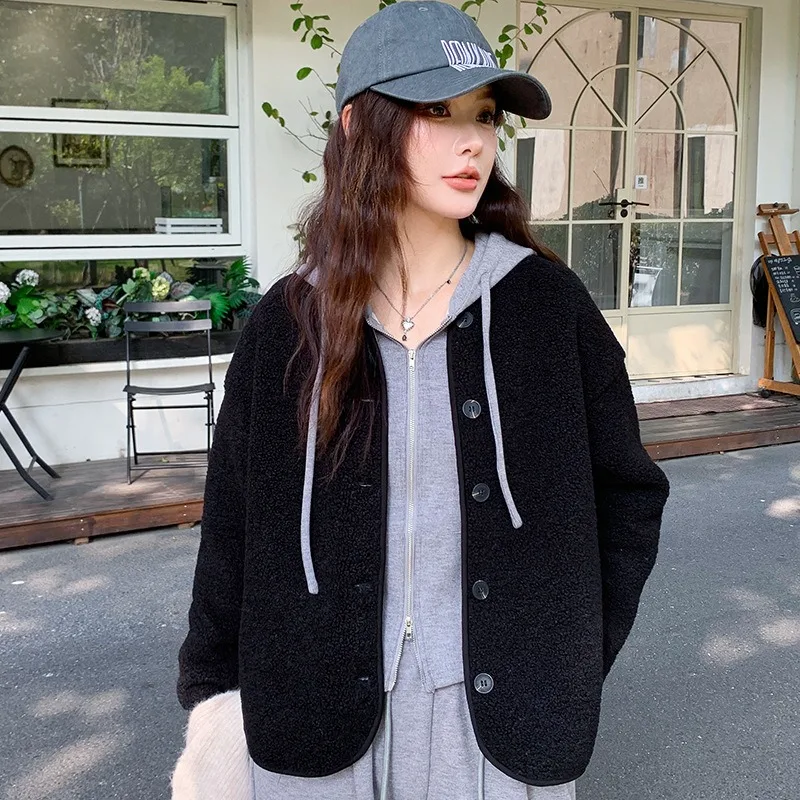 Ronde hals imitatie kasjmier jas voor dames herfst winter nieuwe polar fleece casual vest losse top met lange mouwen