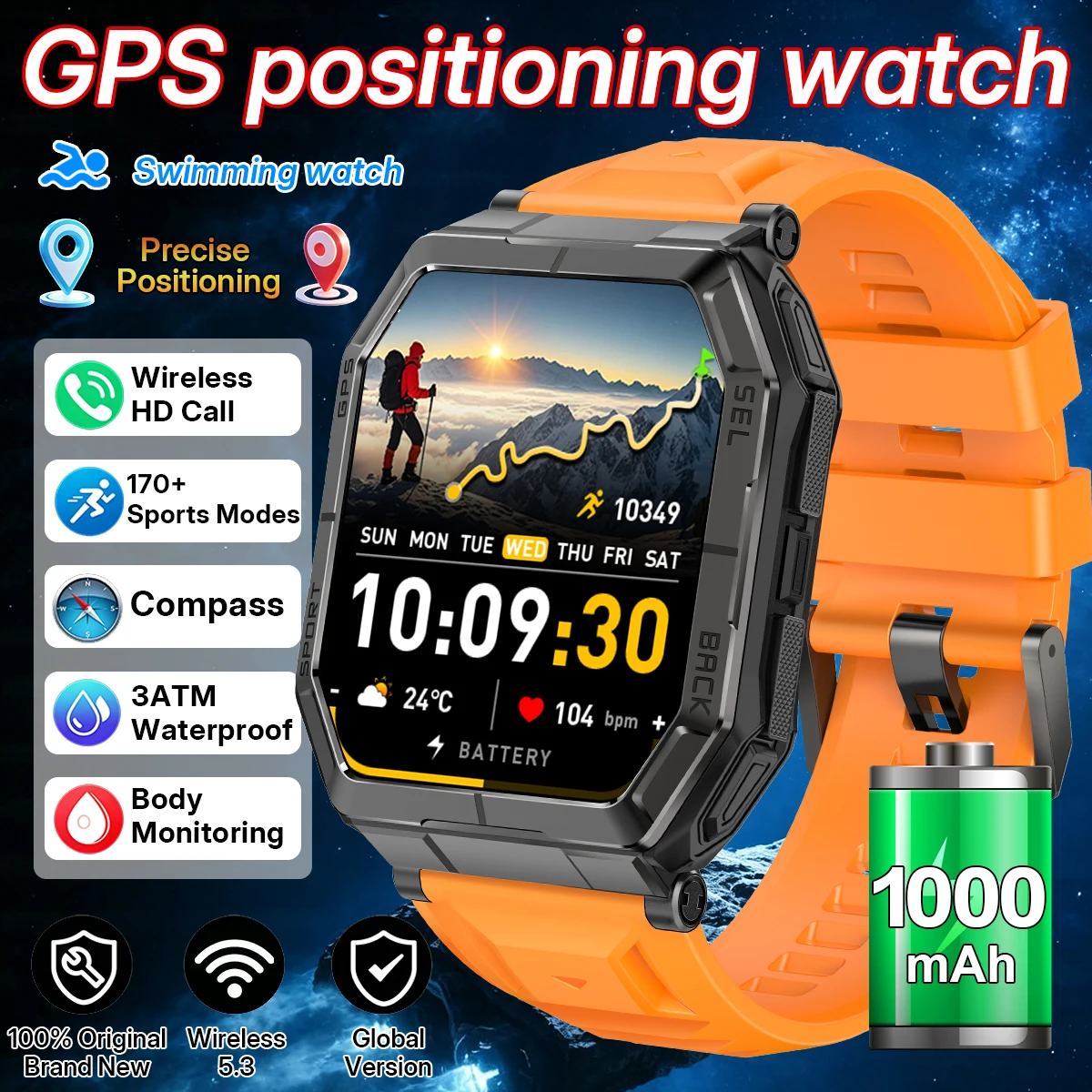 LIGE GPS Smart Watch 1000mAh Battery MULTI-BAND GNSS Compass Altimeter Barometric 170+ Sports Waterproof 1.95