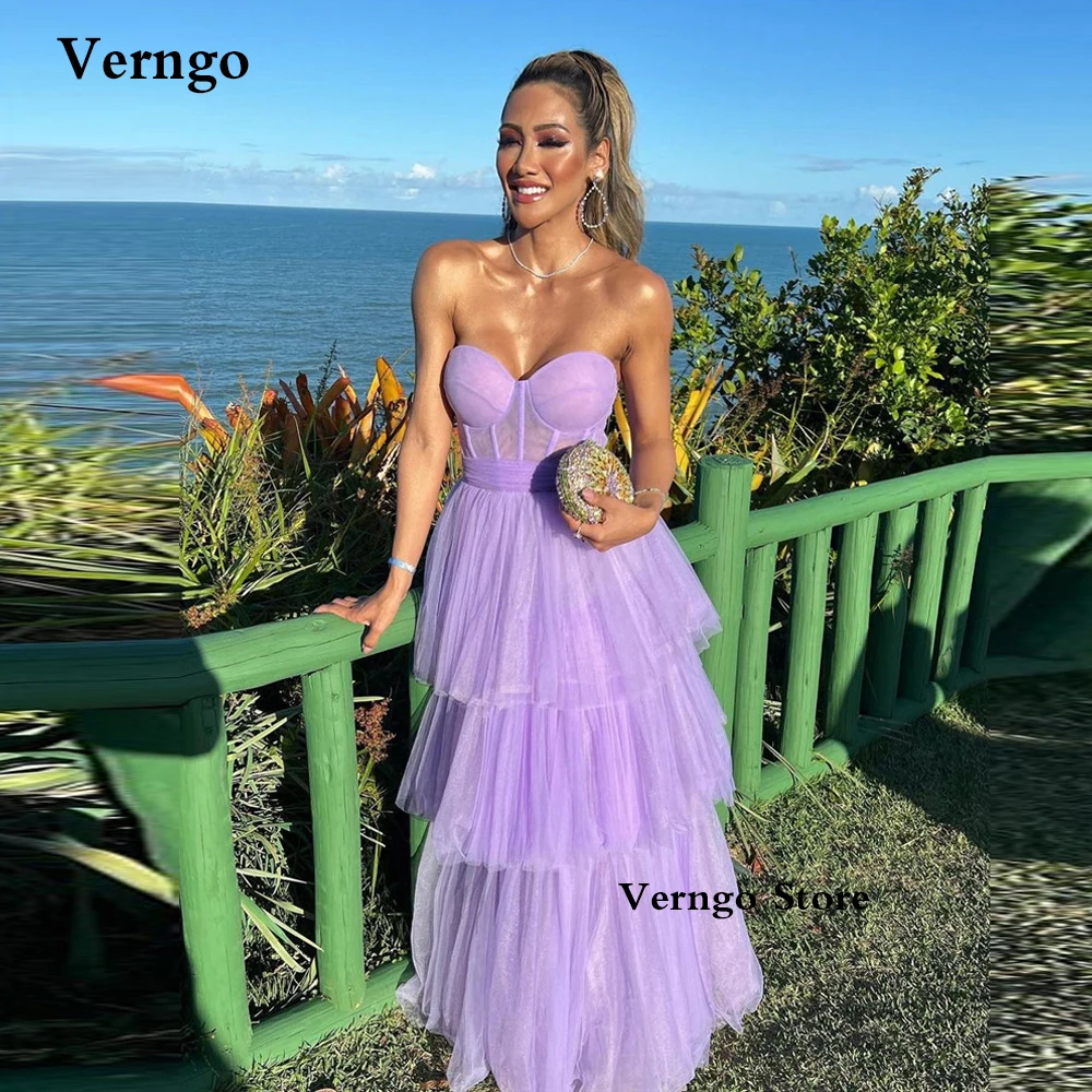 

Verngo A Line Lavender Tulle Long Prom Dresses Sweetheart Tiered Boning Vintage Women Evening Gowns Formal Party Dress Plus Size