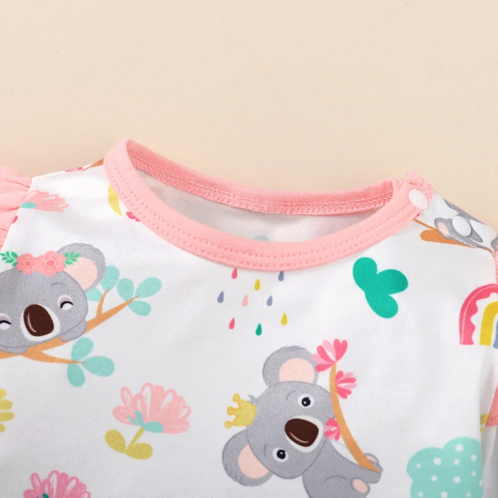 0-12 Months Newborn Baby Girl Clothes Long Sleeves Cute Cartoon Bodysuit with Headband 2PCS Infant Romper Toddler Girl Jumpsuit