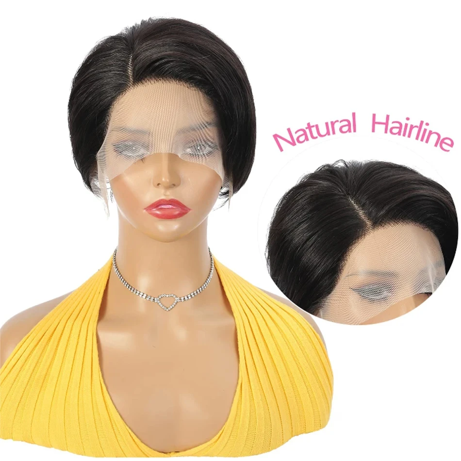 Short Bob Pixie Cut Wig Lace Frontal Straight Transparent Lace Front Human Hair Wigs For Black Women Preplucked Brazilian Hair