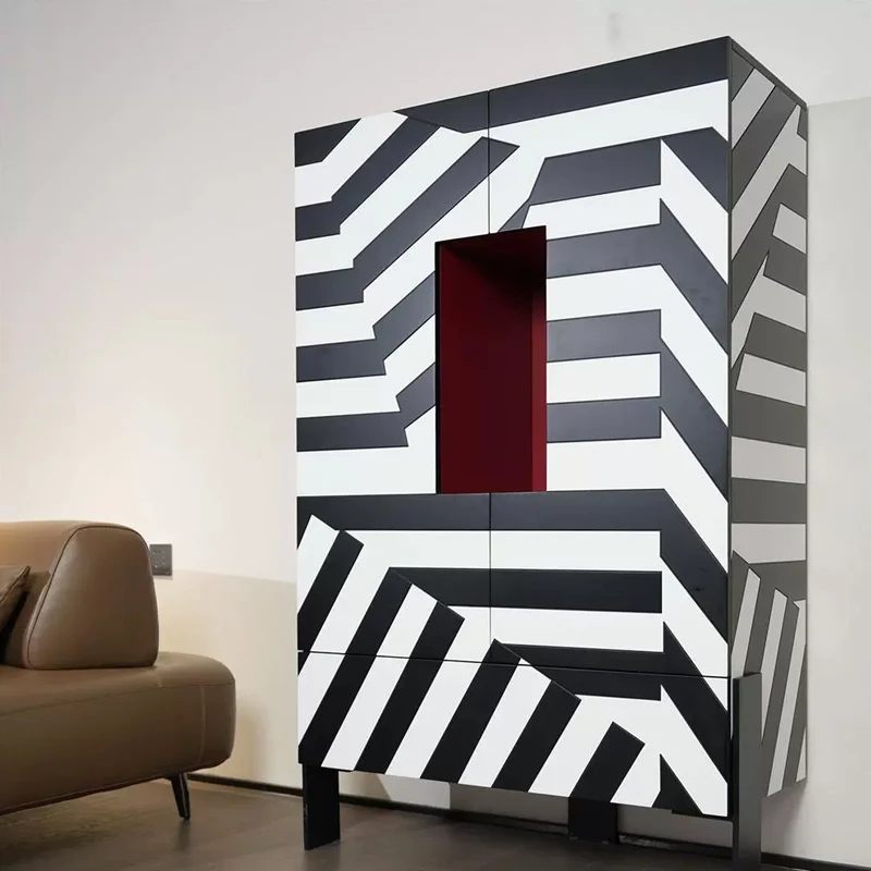 

Unique design solid wood modern zebra striped side cabinet large space living room locker drawer bedroom luxury double bed