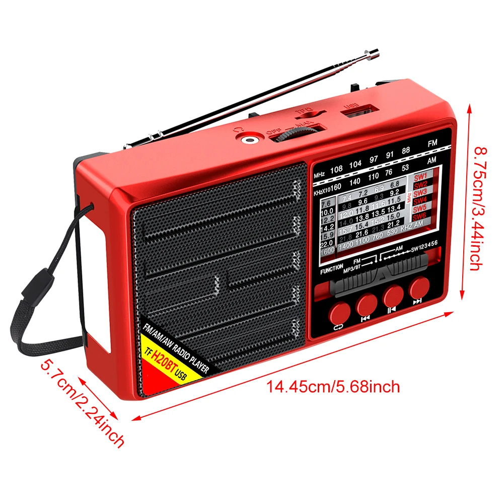 FM/AM/SW Full Band Portable Radio with 3.5mm Headphone Jack Battery Operated Support TF Card Shortwave Radio for Elder