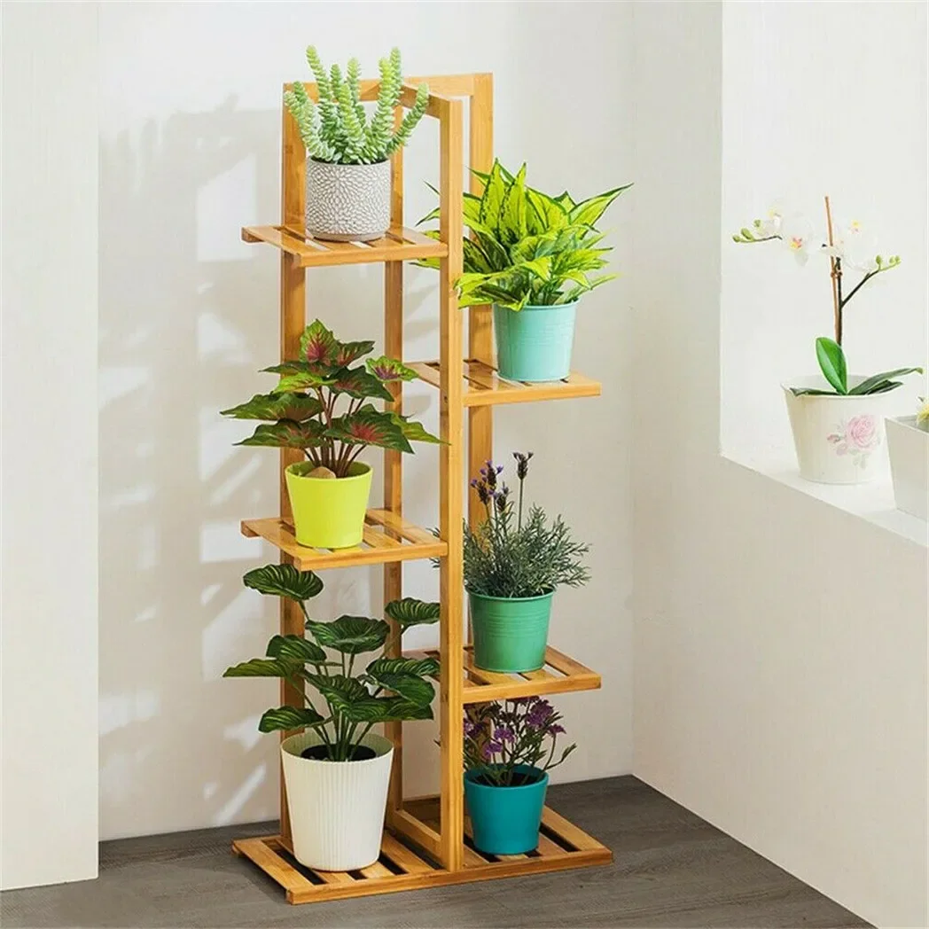 Bamboo 5 / 6 Tier Plant Stand Rack Multiple Flower Pot Holder Shelf Indoor Outdoor Planter Display Shelving Unit  Patio