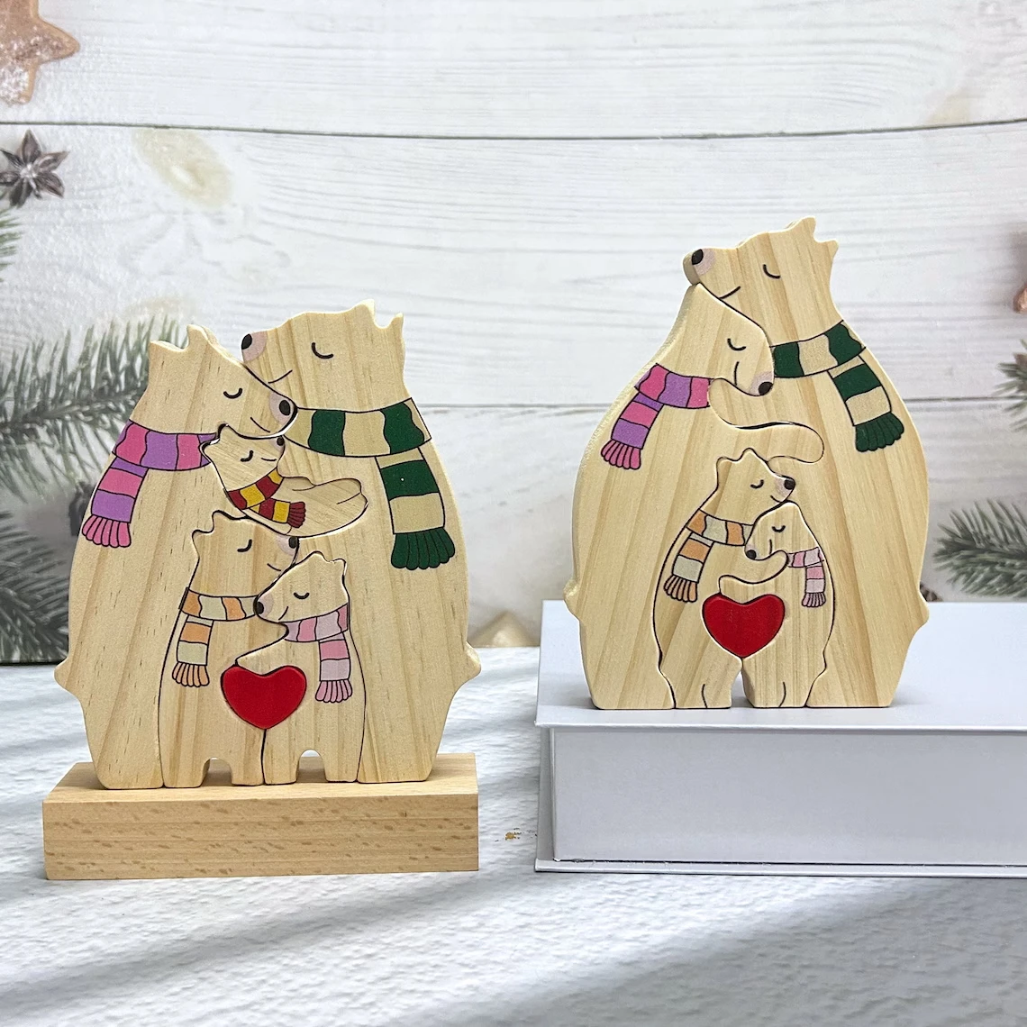 

HOT Wooden Christmas Scarf Bear Family Puzzle Personalized Name Birthday Gift Warm Home Decor Desk Ornament Christmas Decoration