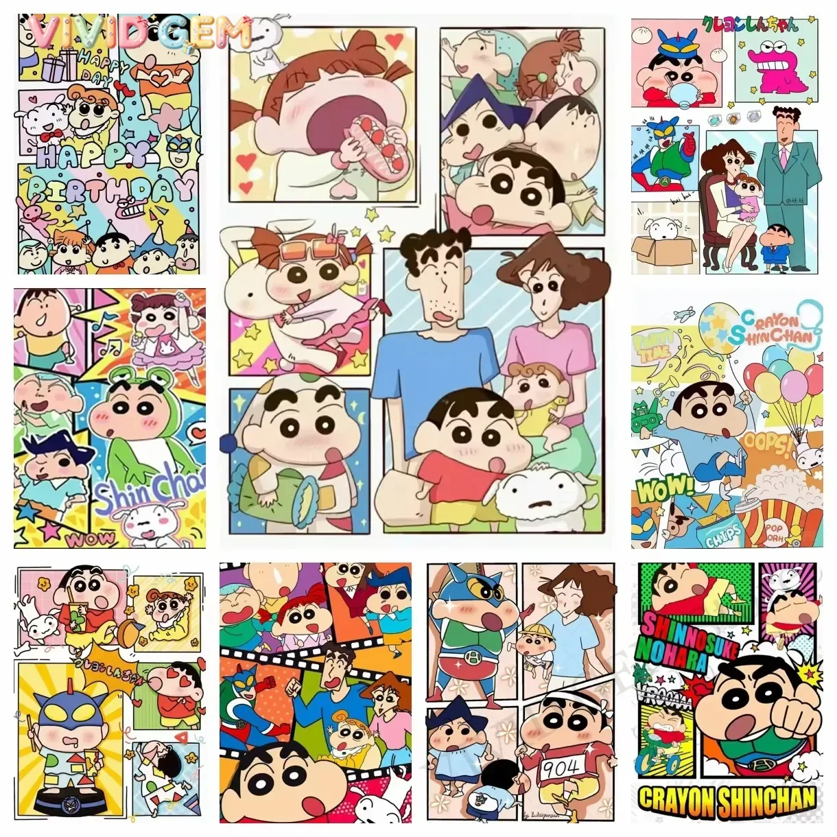 VIVID GEM Diamond Painting Crayons Shin Anime Cute Shinnosuke Nohara Diamond Mosaic Handmade Art Exquisite Creative Gift Home