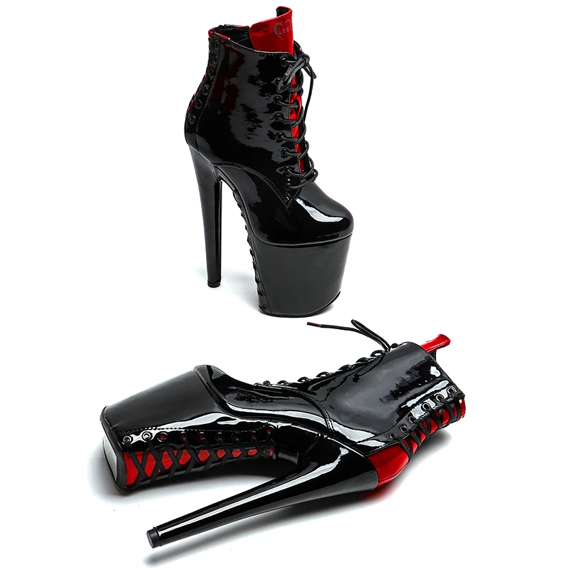 Leecabe 20 cm/8 pulgadas charol PU superior moda tacón alto plataforma botas de baile en barra