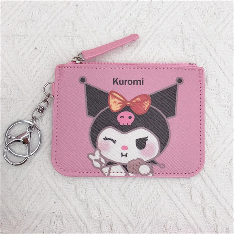 MINISO Sanrio Coin Anime Bag, Hello Kitty PU Card, Minha Bolsa de Mudança de Melodia, Saco de Cartão Chave, Kawaii Cinnamoroll Kuromi