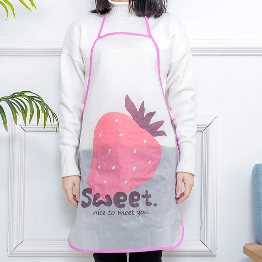 

Cute Cooking Apron Cute Cartoon Fruit Printed Pvc Waterproof Oil Proof Creative Apron Household Cleaning Tools