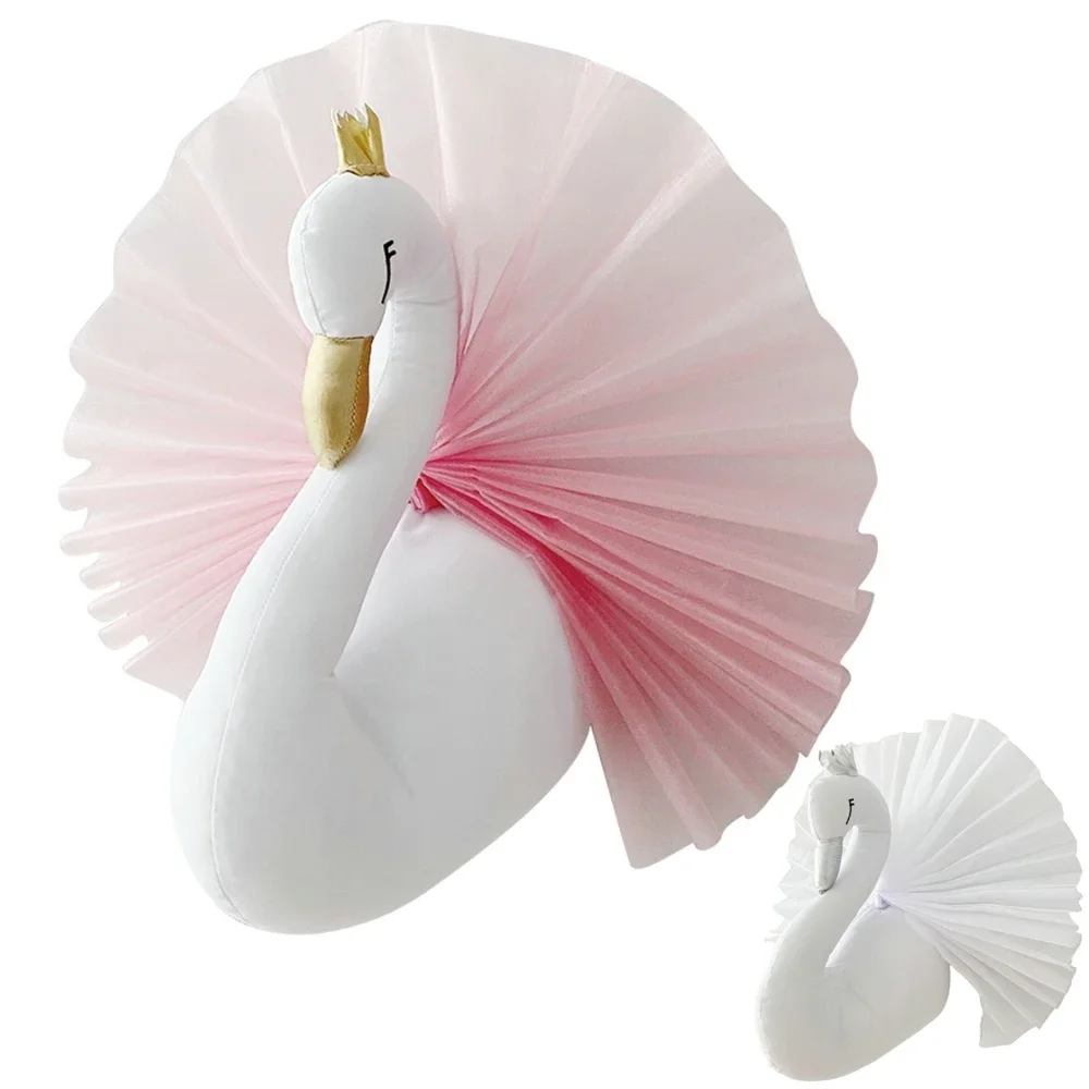 3D Golden Crown Swan Wall Hanging Decor Swan Doll Stuffed Toy For Children Room Nursery Room Decoration Birthday Wedding Gift