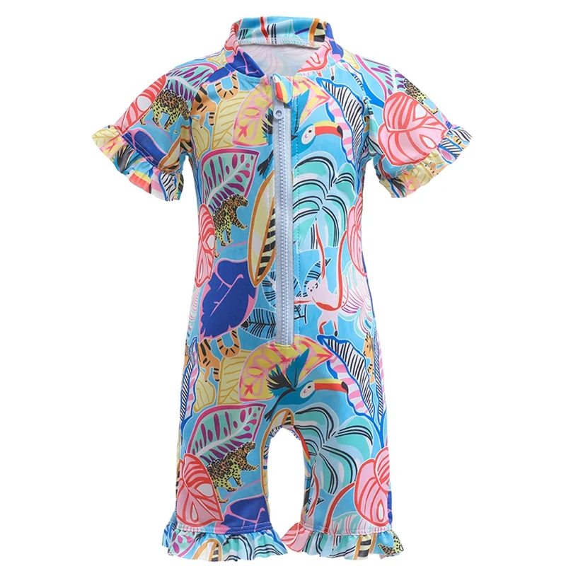 

Children's One Piece Bath Clothes Long Sleeve Fashion Print Small Child Hot Spring Girls Bathing Suit Kids One-piece Beach Suit