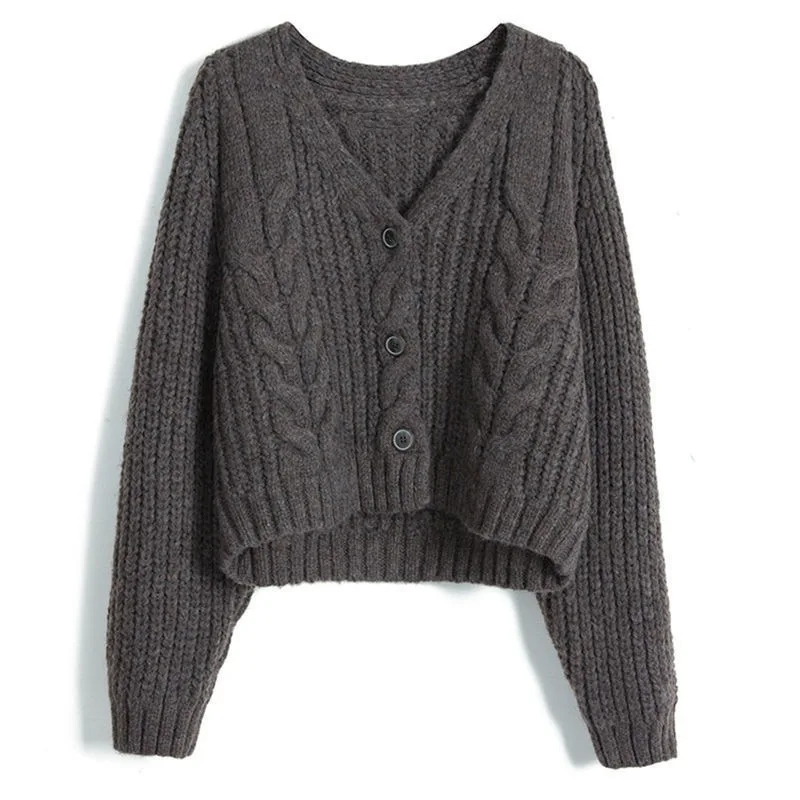 Autumn Winter Women's New Short Sweater Coat V-neck Single Breasted Knitting Cardigan Long Sleeve Jacket