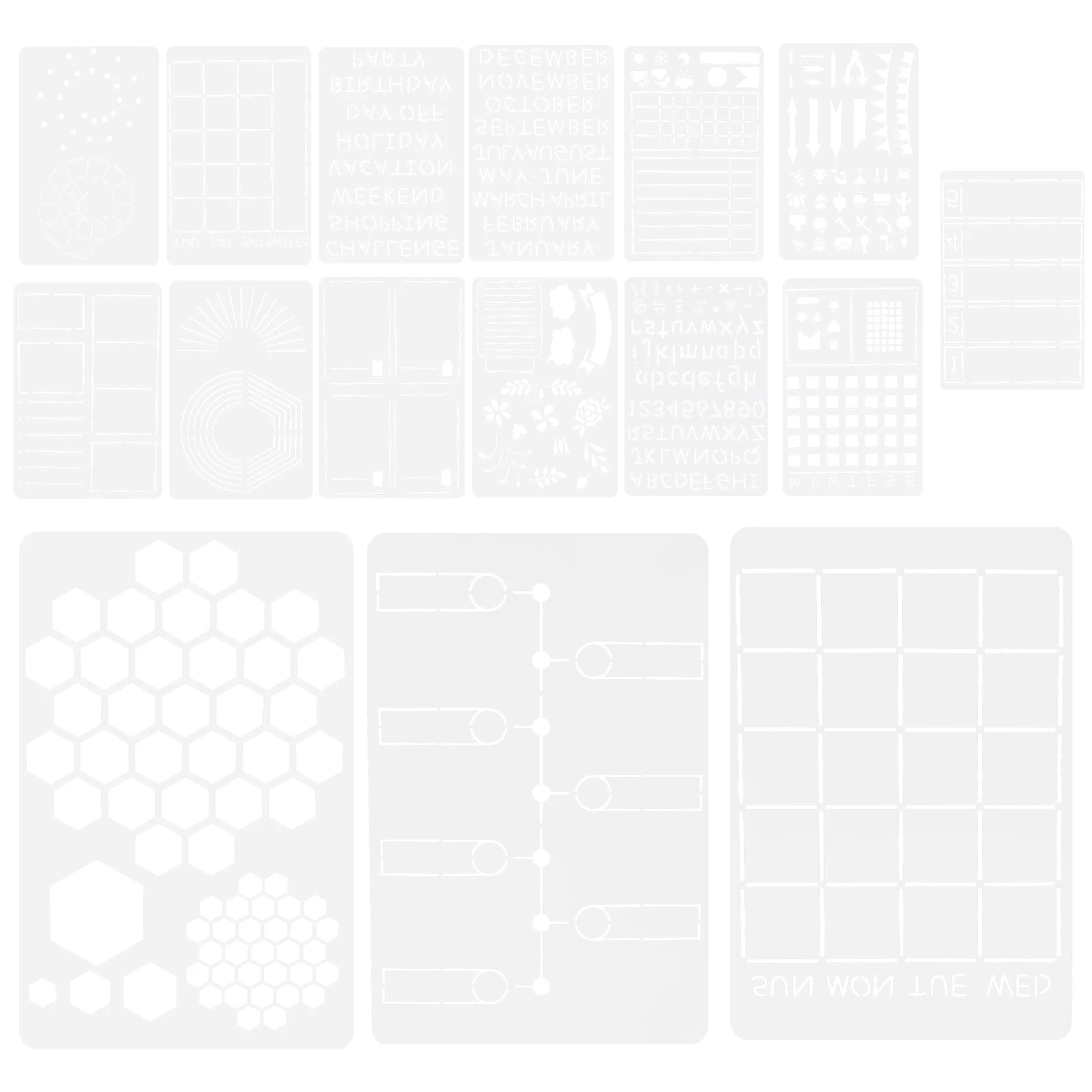 

16pcs Notebook Hollow Painting Stencils DIY Templates Graffiti Spray Journal Craft Reusable Pet Drawing Stencils Material