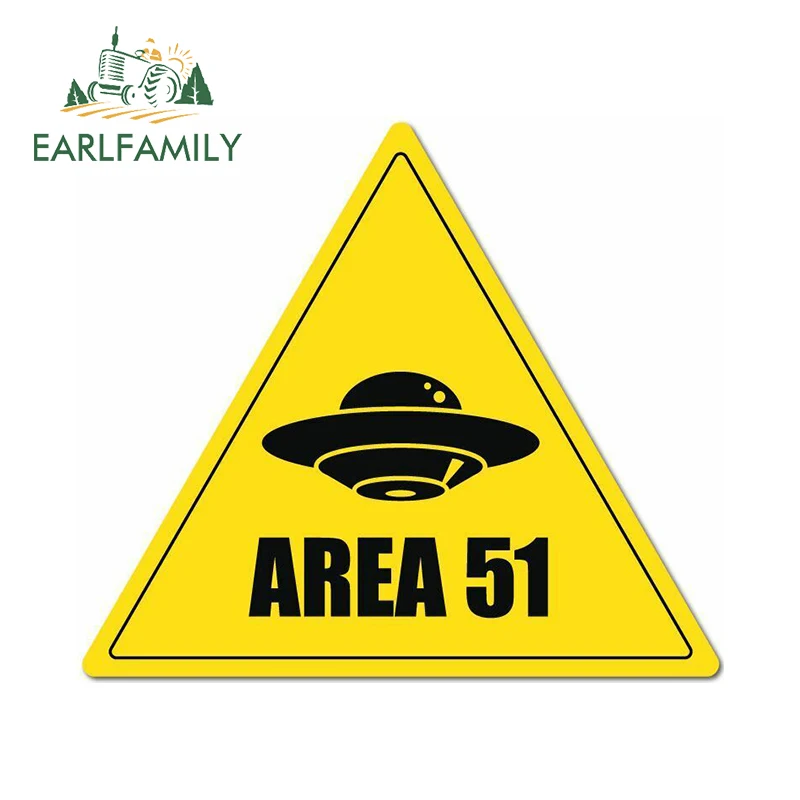 EARLFAMILY 13cm x 11.4cm AREA 51 Ship Sign Car Sticker Yellow Cartoon Amusing RV Car Gadget Decal Funny Air Conditioner Decor