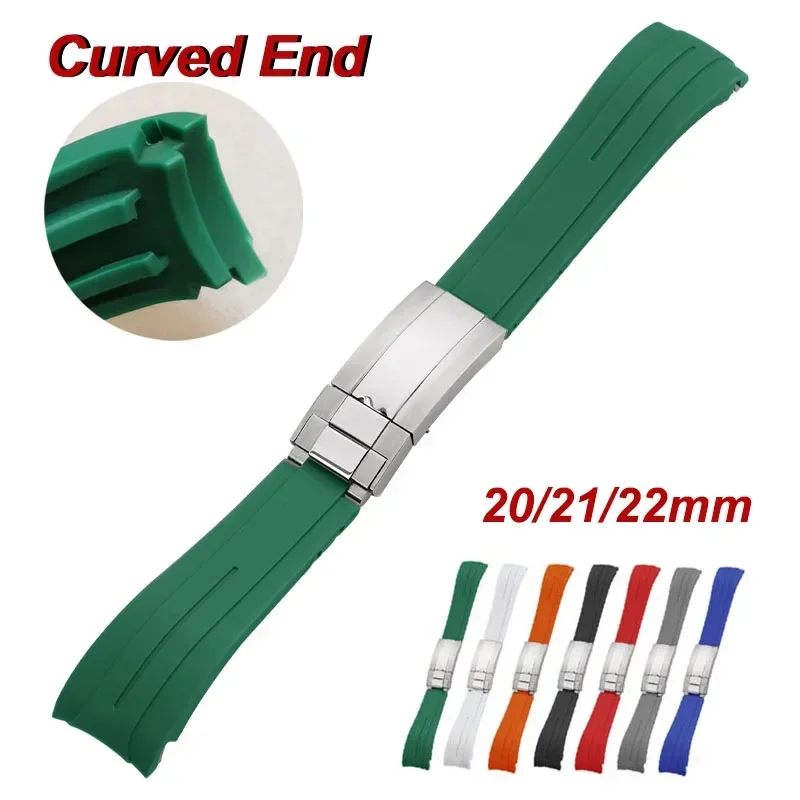 20mm 21mm 22mm Curved Silicone Strap for Rolex DAYTONA SUBMARINER Yacht-Master GMT Explorer Wrist Band Rubber Sport Bracelet