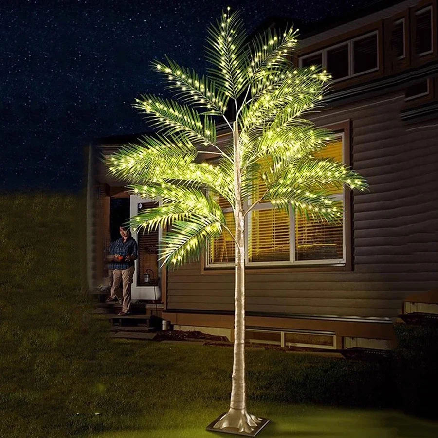 2.1M 650 LED Lighted Artificial Palm Tree Light Outdoor Lighted Up Christmas Palm Tree Fake Trees for Patio Pool Party Decor