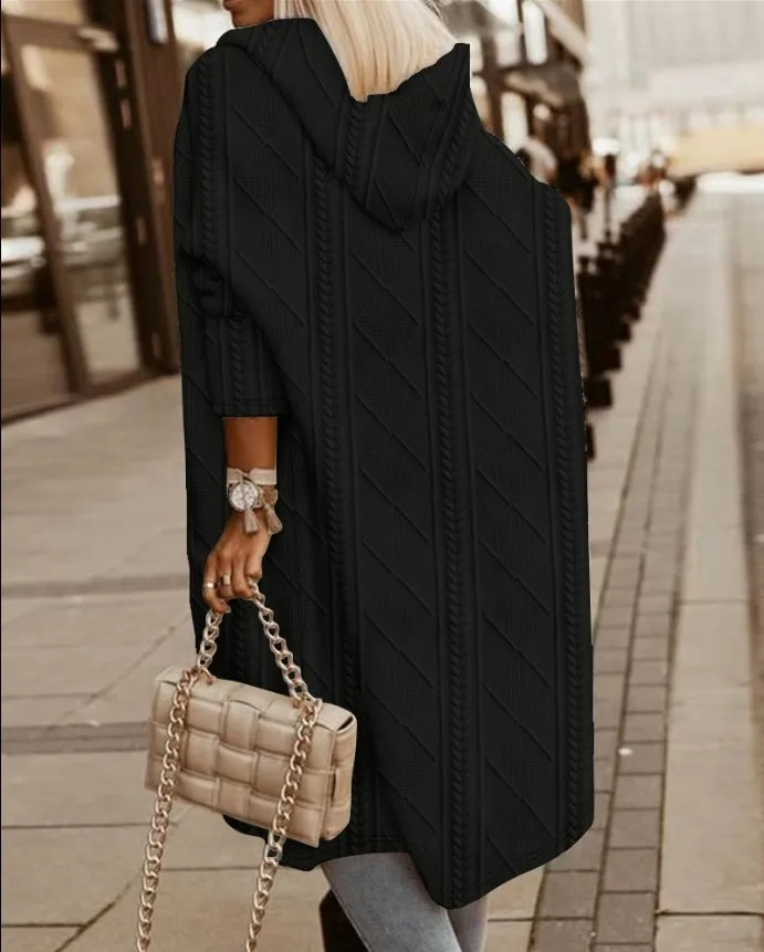 2025 Autumn and Winter New Women's European and American Pattern Hooded Medium and Long Trench Coat