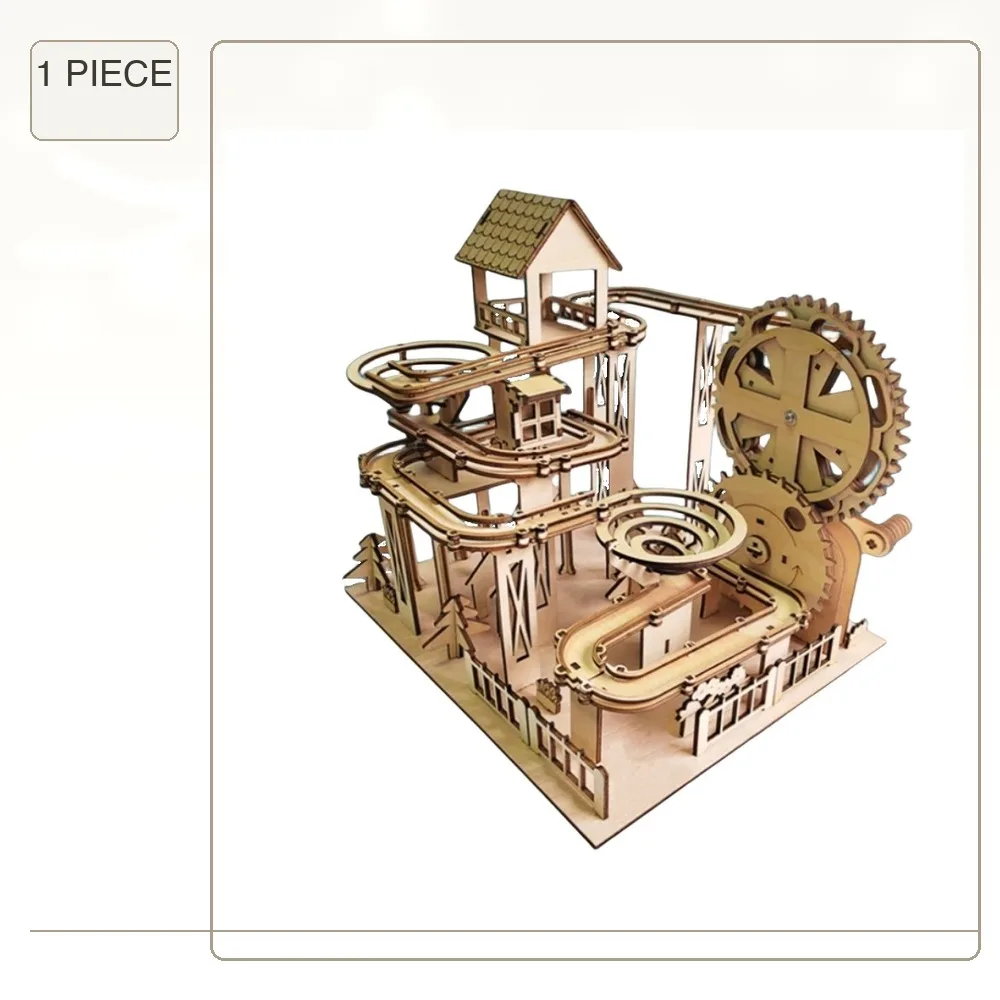 3D Wooden Puzzles Jungle Track Mechanical Ball Model Handmade DIY Model Toy Jigsaw Building Kits for Kids Birthday Gifts