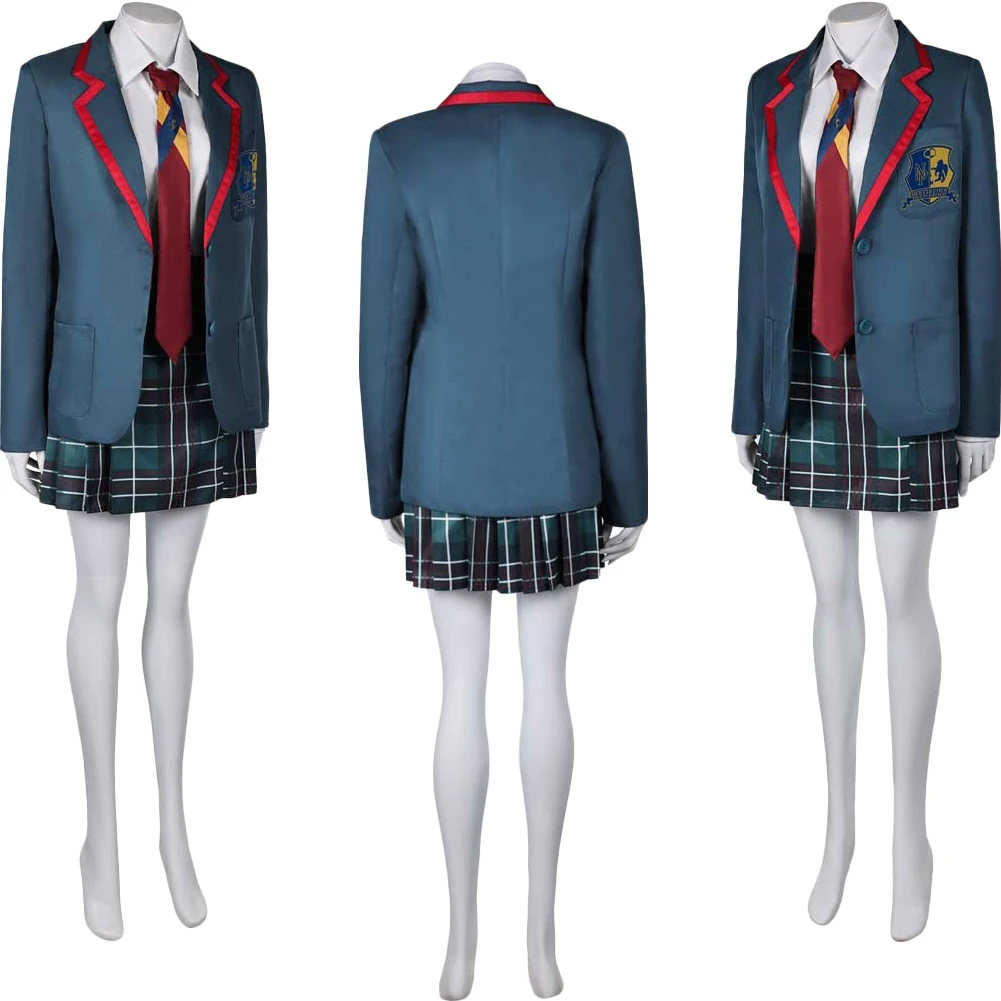 فيلم الحشرات السائل أستريد ديتز تأثيري زي مدرسي مجموعة سترة خضراء تنورة وتتسابق قميص أبيض التعادل النساء حفلة الهالوين