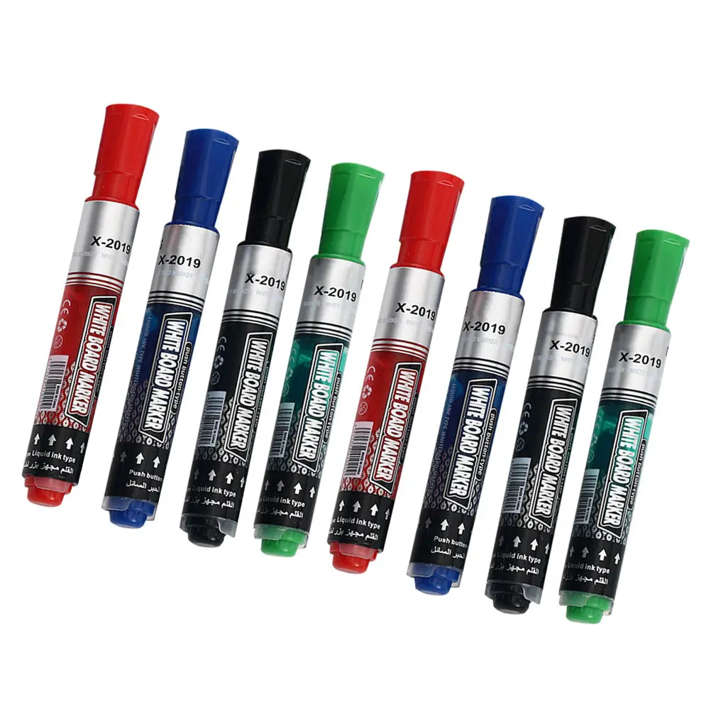 

8Pcs Press Water-Resistant Whiteboard Marker Pen Set Black Red Blue Green for Drawing Writing Most Surfaces Dry Erase