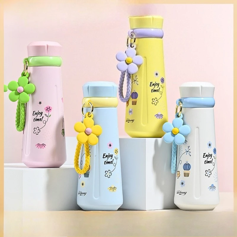 

430Ml Dopamine Color Thermos Cup Vacuum Flask Cartoon Children's 316 Stainless Steel Lifting Rope Lifting Rope Water Bottles