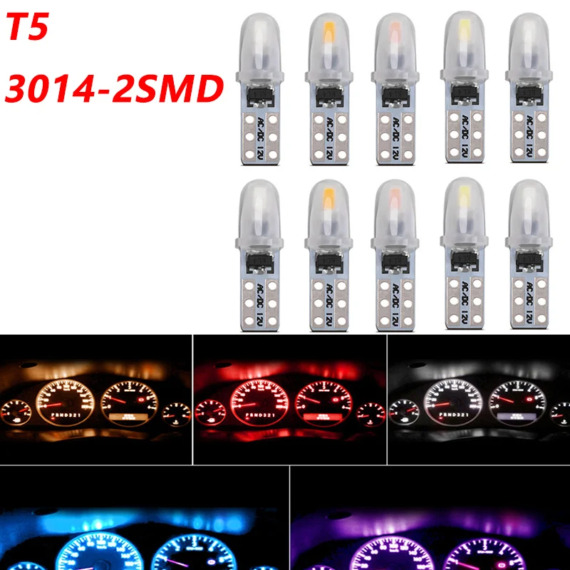 10PCS DC12V T5 LED Car Lamp 3014 Wick Chip Clearer Display Auto Dashboard Warning Indicator Lights Vehicle Instrument Gauge Bulb