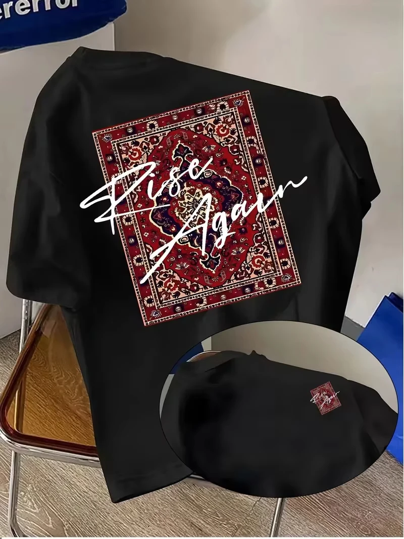 2026 Style printed T-shirt with double-sided bright design. Must-have for summer beach trips. Round-neck casual streetwear top.
